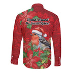 Australian Scarlet Robin Long Sleeve Button Shirt Aboriginal Inspired Christmas - Aussie Hoodie