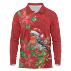 Australian Scarlet Robin Long Sleeve Polo Shirt Aboriginal Inspired Christmas - Aussie Hoodie