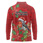 Australian Scarlet Robin Long Sleeve Polo Shirt Aboriginal Inspired Christmas - Aussie Hoodie