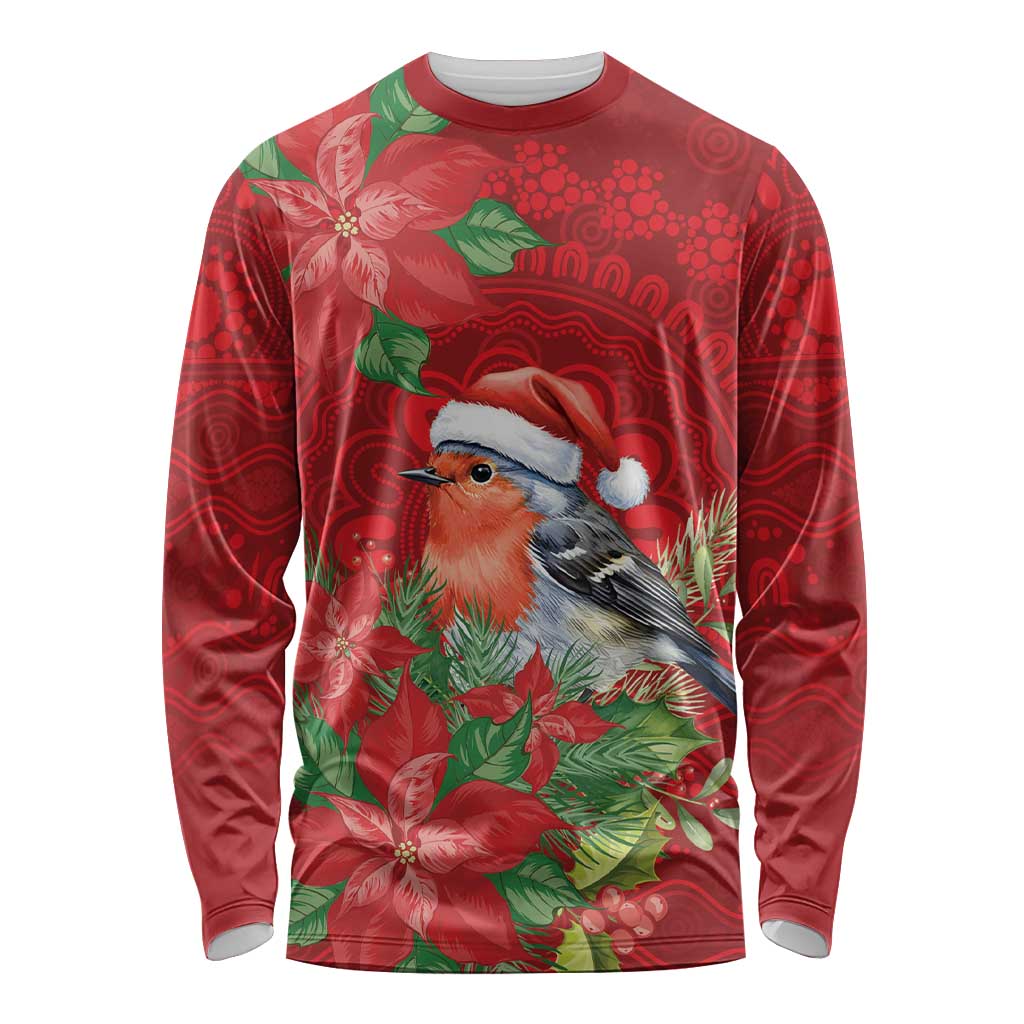 Australian Scarlet Robin Long Sleeve Shirt Aboriginal Inspired Christmas - Aussie Hoodie