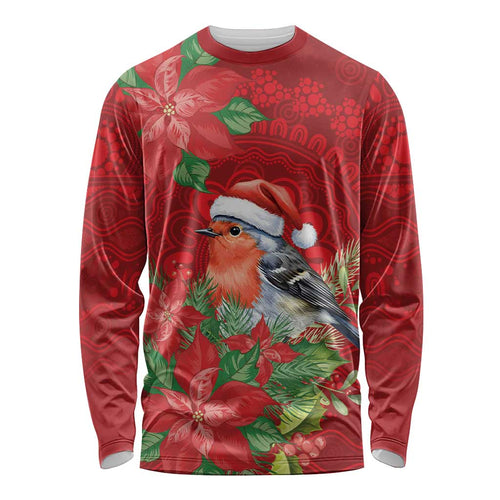 Australian Scarlet Robin Long Sleeve Shirt Aboriginal Inspired Christmas - Aussie Hoodie
