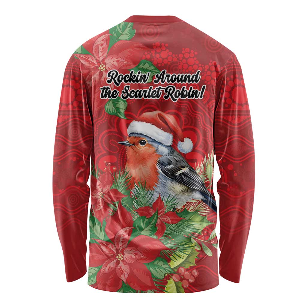 Australian Scarlet Robin Long Sleeve Shirt Aboriginal Inspired Christmas - Aussie Hoodie
