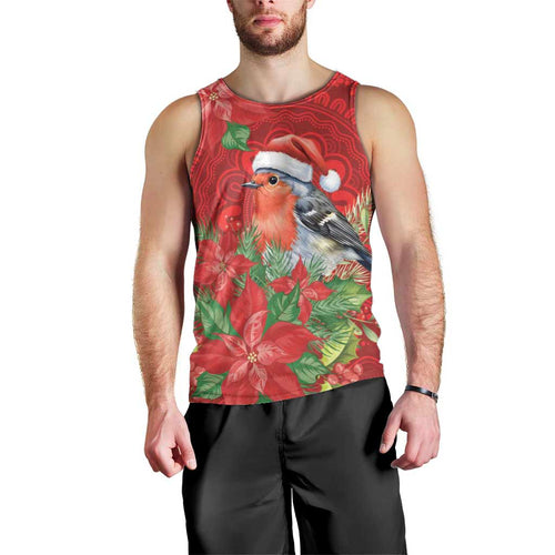 Australian Scarlet Robin Men Tank Top Aboriginal Inspired Christmas - Aussie Hoodie