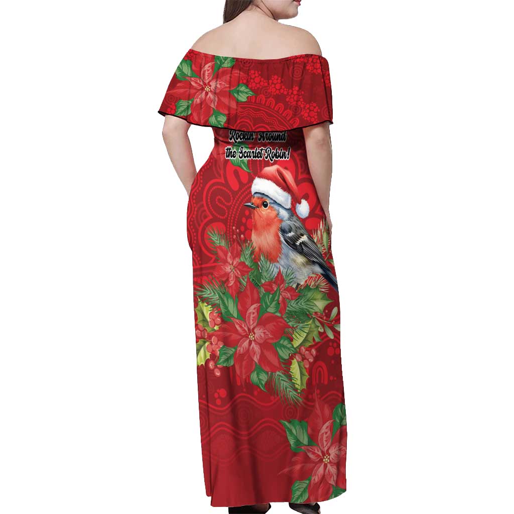 Australian Scarlet Robin Off Shoulder Maxi Dress Aboriginal Inspired Christmas - Aussie Hoodie