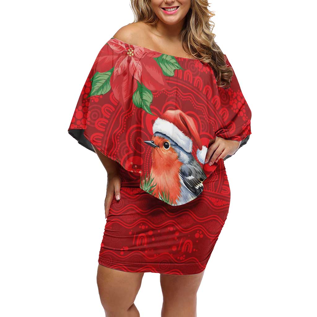 Australian Scarlet Robin Off Shoulder Short Dress Aboriginal Inspired Christmas - Aussie Hoodie