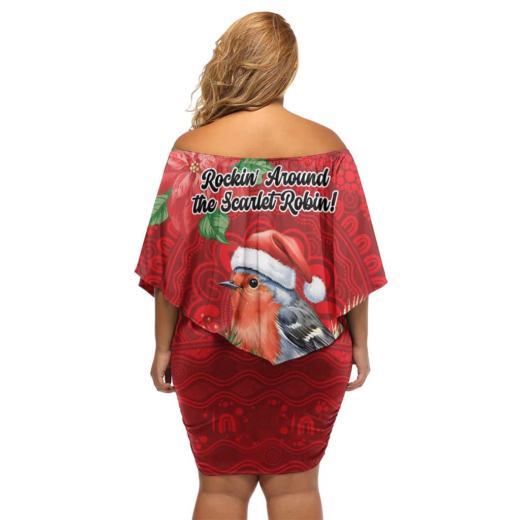 Australian Scarlet Robin Off Shoulder Short Dress Aboriginal Inspired Christmas - Aussie Hoodie