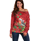 Australian Scarlet Robin Off Shoulder Sweater Aboriginal Inspired Christmas - Aussie Hoodie
