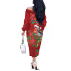 Australian Scarlet Robin Off The Shoulder Long Sleeve Dress Aboriginal Inspired Christmas - Aussie Hoodie