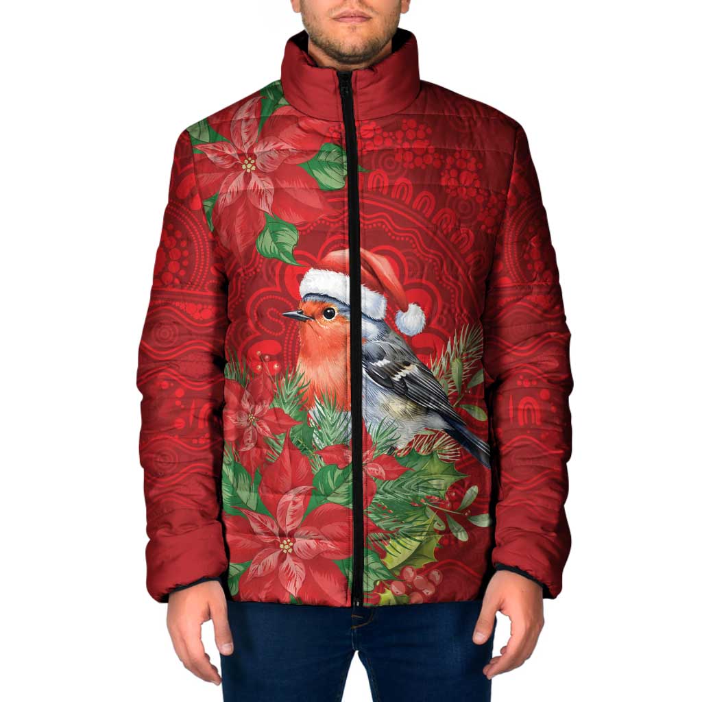 Australian Scarlet Robin Padded Jacket Aboriginal Inspired Christmas - Aussie Hoodie