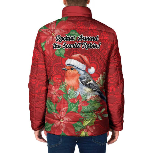 Australian Scarlet Robin Padded Jacket Aboriginal Inspired Christmas - Aussie Hoodie