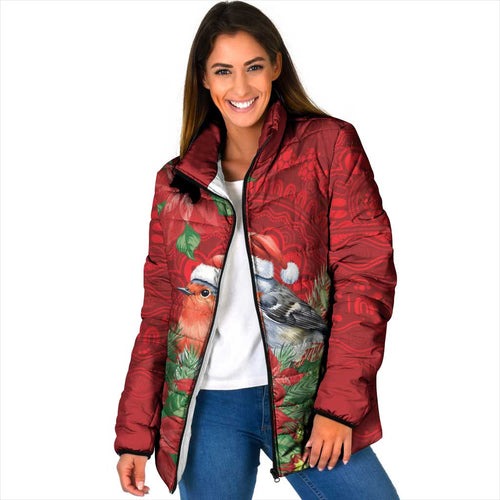Australian Scarlet Robin Padded Jacket Aboriginal Inspired Christmas - Aussie Hoodie