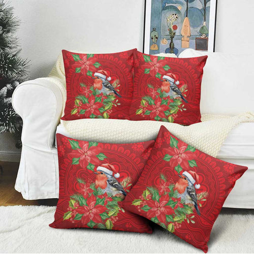 Australian Scarlet Robin Pillow Cover Aboriginal Inspired Christmas - Aussie Hoodie
