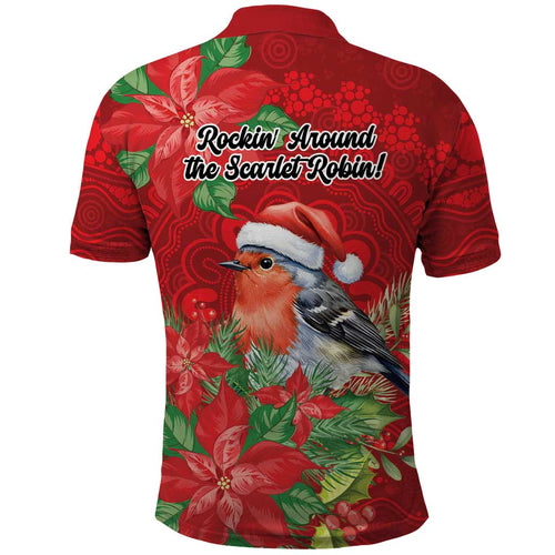 Australian Scarlet Robin Polo Shirt Aboriginal Inspired Christmas - Aussie Hoodie