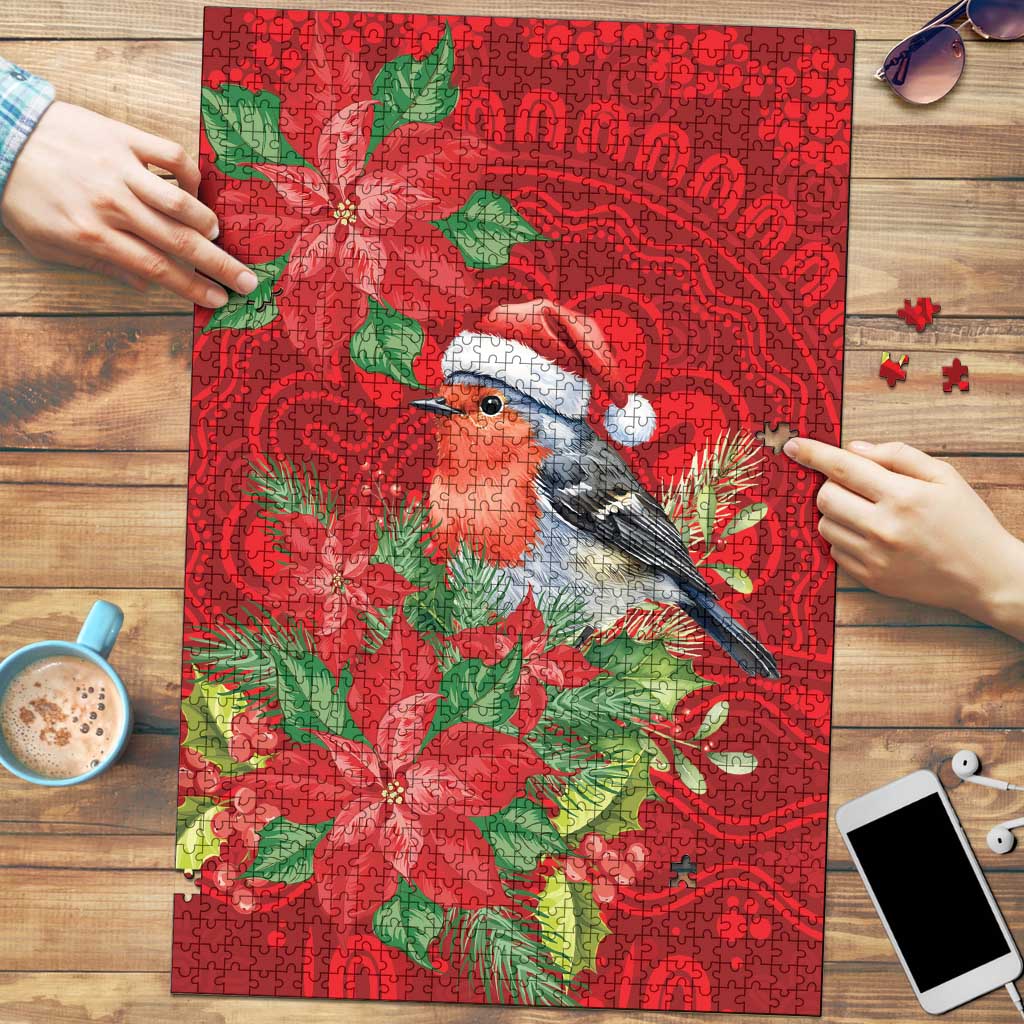 Australian Scarlet Robin Puzzle Aboriginal Inspired Christmas - Aussie Hoodie