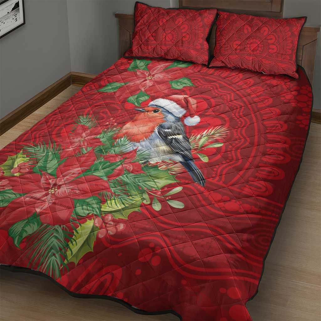 Australian Scarlet Robin Quilt Bed Set Aboriginal Inspired Christmas - Aussie Hoodie