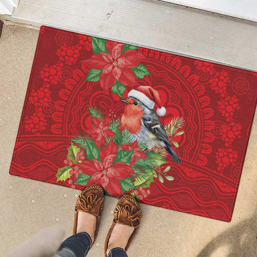 Australian Scarlet Robin Rubber Doormat Aboriginal Inspired Christmas - Aussie Hoodie
