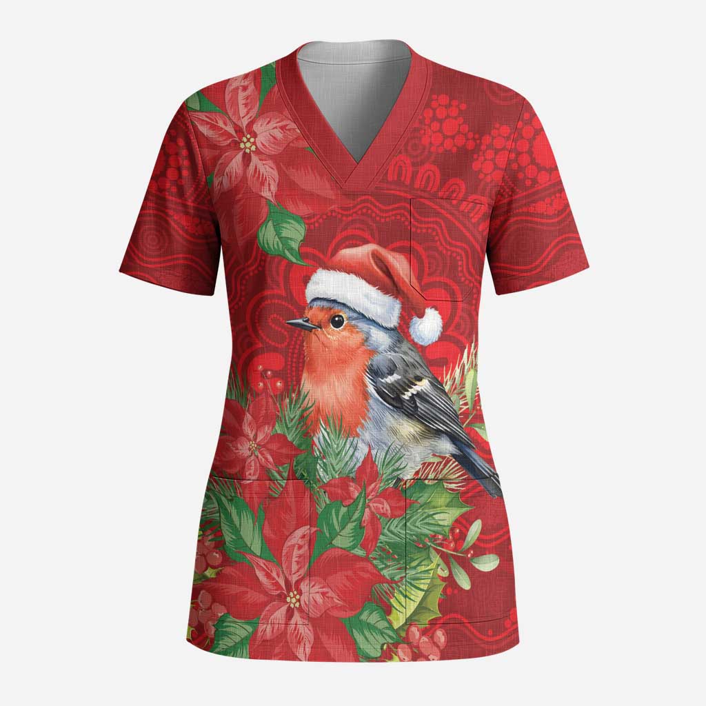 Australian Scarlet Robin Scrub Top Aboriginal Inspired Christmas - Aussie Hoodie