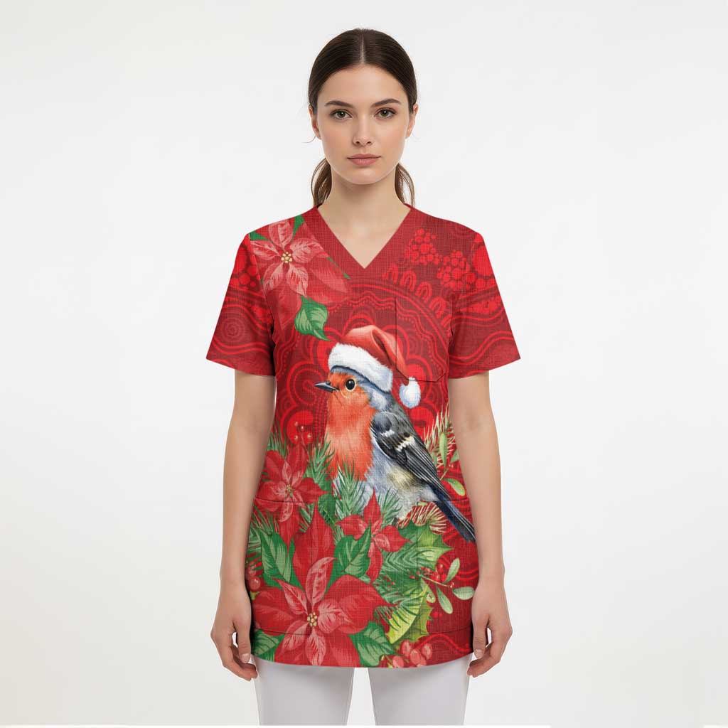 Australian Scarlet Robin Scrub Top Aboriginal Inspired Christmas - Aussie Hoodie