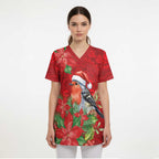 Australian Scarlet Robin Scrub Top Aboriginal Inspired Christmas - Aussie Hoodie