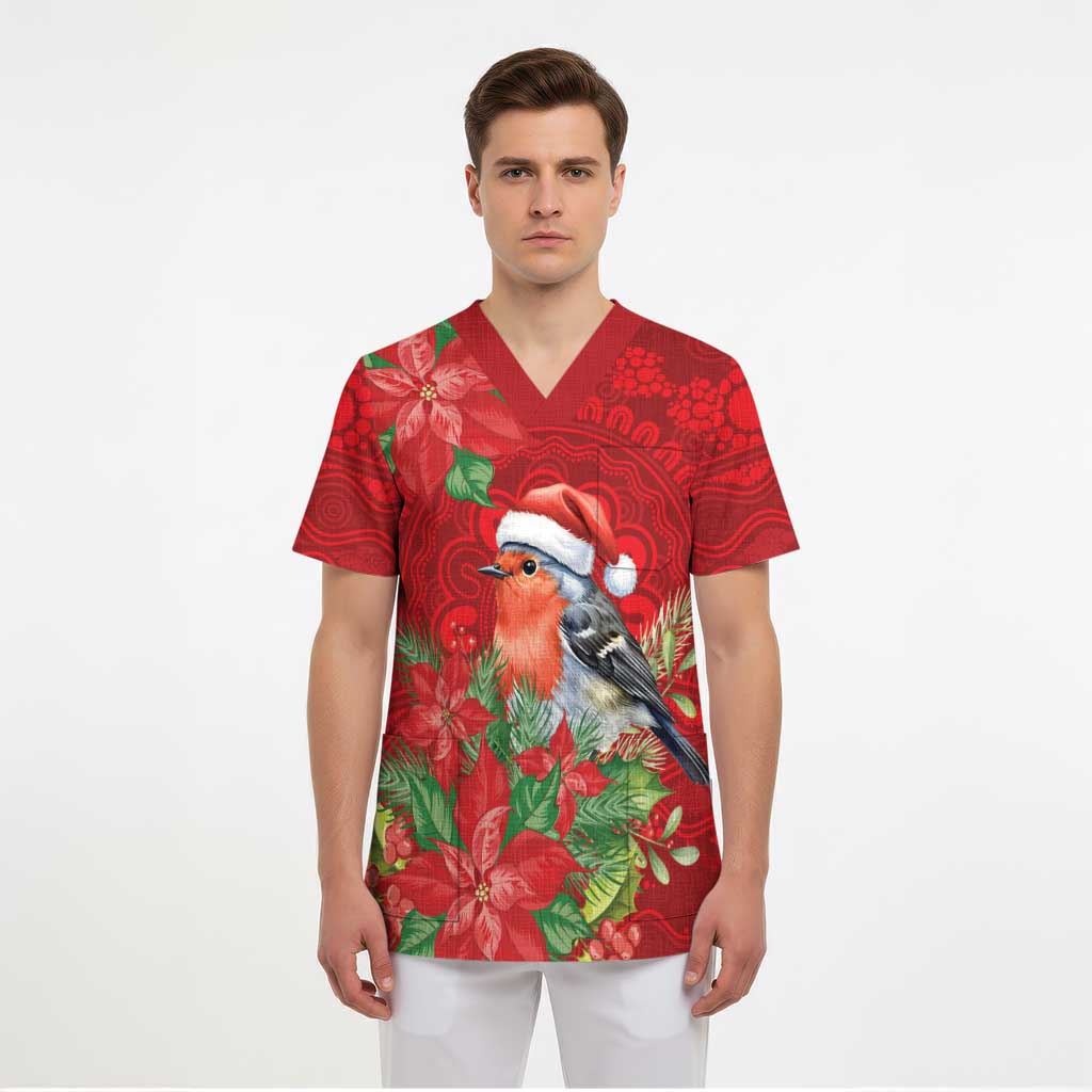 Australian Scarlet Robin Scrub Top Aboriginal Inspired Christmas - Aussie Hoodie