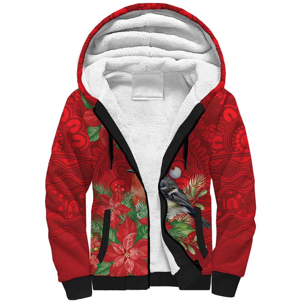 Australian Scarlet Robin Sherpa Hoodie Aboriginal Inspired Christmas - Aussie Hoodie