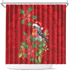 Australian Scarlet Robin Shower Curtain Aboriginal Inspired Christmas - Aussie Hoodie