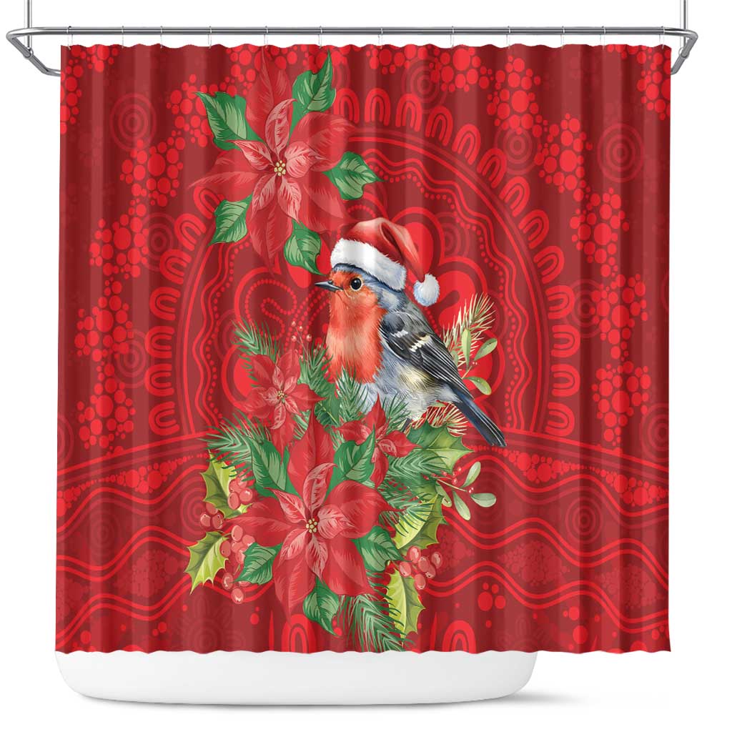Australian Scarlet Robin Shower Curtain Aboriginal Inspired Christmas - Aussie Hoodie