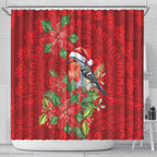 Australian Scarlet Robin Shower Curtain Aboriginal Inspired Christmas - Aussie Hoodie