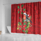 Australian Scarlet Robin Shower Curtain Aboriginal Inspired Christmas - Aussie Hoodie
