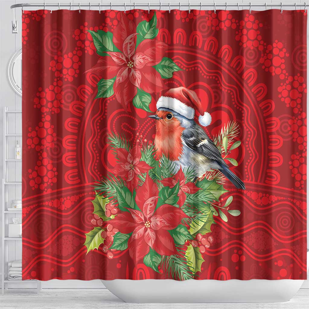 Australian Scarlet Robin Shower Curtain Aboriginal Inspired Christmas - Aussie Hoodie