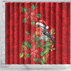 Australian Scarlet Robin Shower Curtain Aboriginal Inspired Christmas - Aussie Hoodie