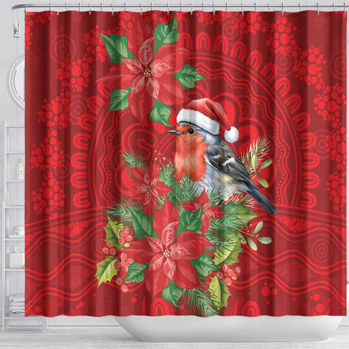 Australian Scarlet Robin Shower Curtain Aboriginal Inspired Christmas - Aussie Hoodie