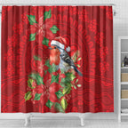 Australian Scarlet Robin Shower Curtain Aboriginal Inspired Christmas - Aussie Hoodie