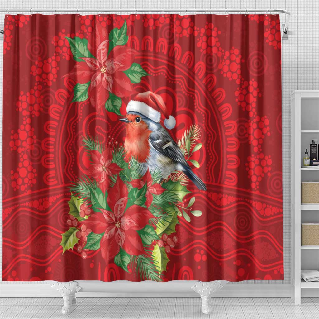 Australian Scarlet Robin Shower Curtain Aboriginal Inspired Christmas - Aussie Hoodie