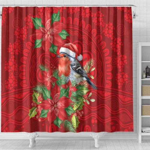 Australian Scarlet Robin Shower Curtain Aboriginal Inspired Christmas - Aussie Hoodie