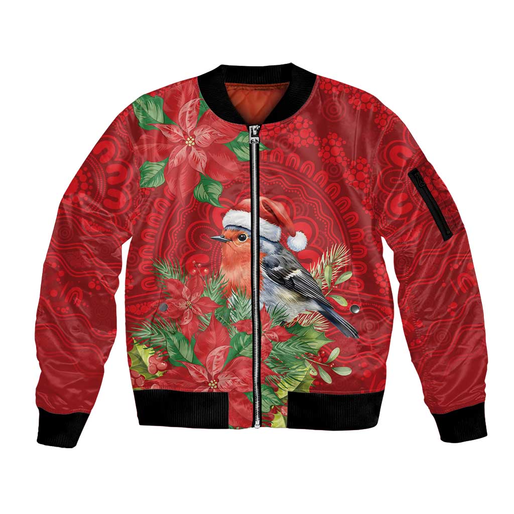 Australian Scarlet Robin Sleeve Zip Bomber Jacket Aboriginal Inspired Christmas - Aussie Hoodie