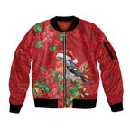 Australian Scarlet Robin Sleeve Zip Bomber Jacket Aboriginal Inspired Christmas - Aussie Hoodie