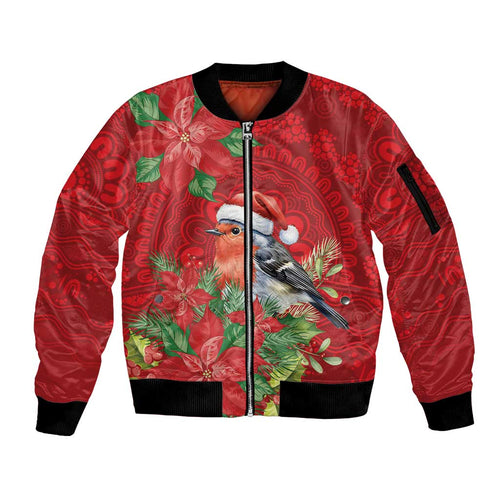 Australian Scarlet Robin Sleeve Zip Bomber Jacket Aboriginal Inspired Christmas - Aussie Hoodie