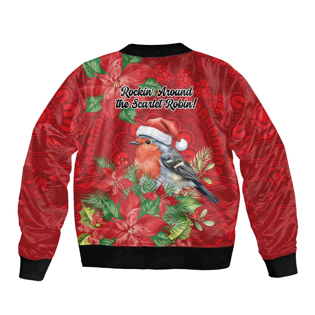 Australian Scarlet Robin Sleeve Zip Bomber Jacket Aboriginal Inspired Christmas - Aussie Hoodie