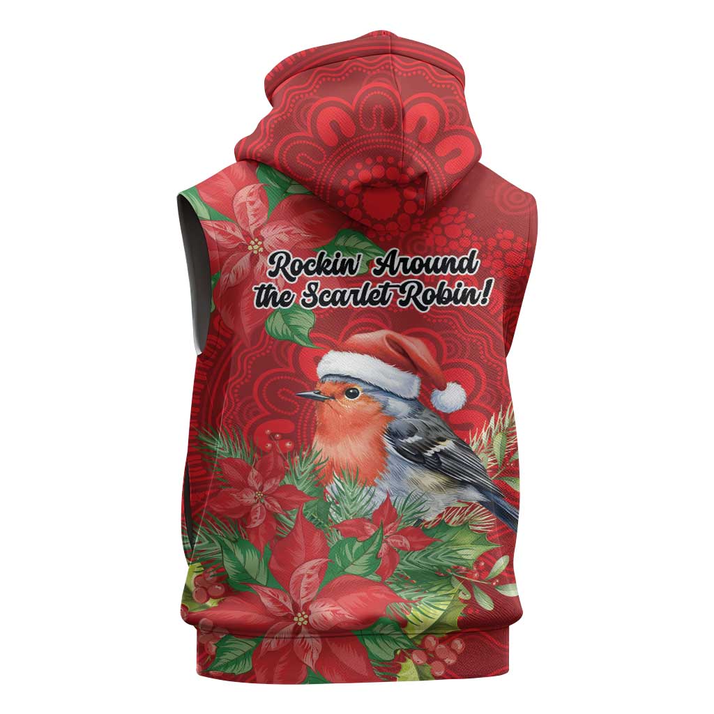 Australian Scarlet Robin Sleeveless Hoodie Aboriginal Inspired Christmas - Aussie Hoodie
