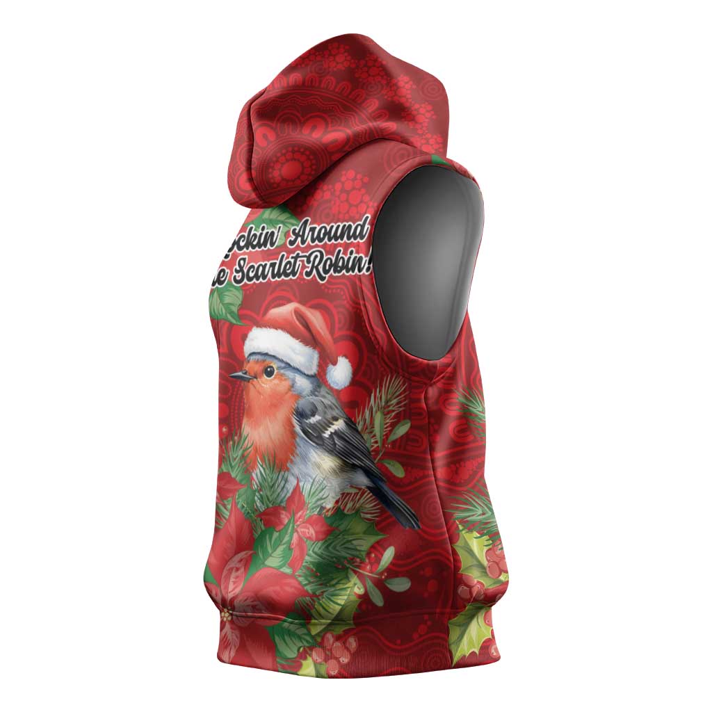 Australian Scarlet Robin Sleeveless Hoodie Aboriginal Inspired Christmas - Aussie Hoodie