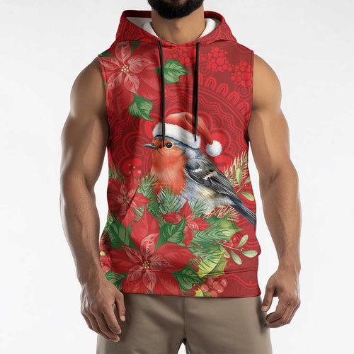 Australian Scarlet Robin Sleeveless Hoodie Aboriginal Inspired Christmas - Aussie Hoodie