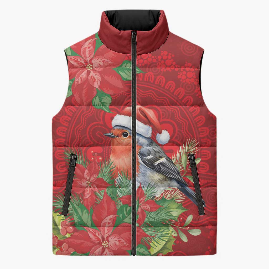 Australian Scarlet Robin Sleeveless Puffer Jacket Aboriginal Inspired Christmas - Aussie Hoodie