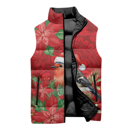Australian Scarlet Robin Sleeveless Puffer Jacket Aboriginal Inspired Christmas - Aussie Hoodie