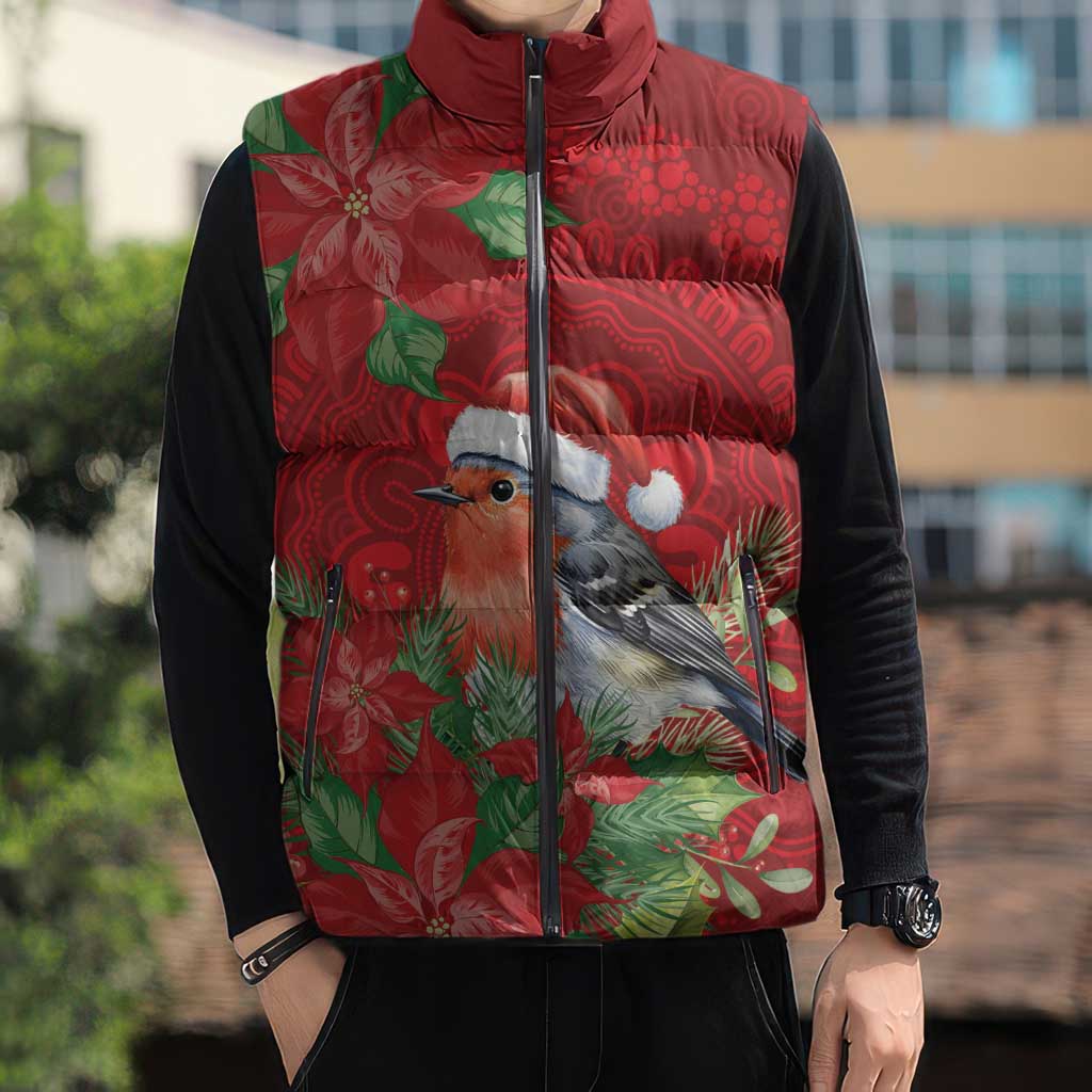 Australian Scarlet Robin Sleeveless Puffer Jacket Aboriginal Inspired Christmas - Aussie Hoodie