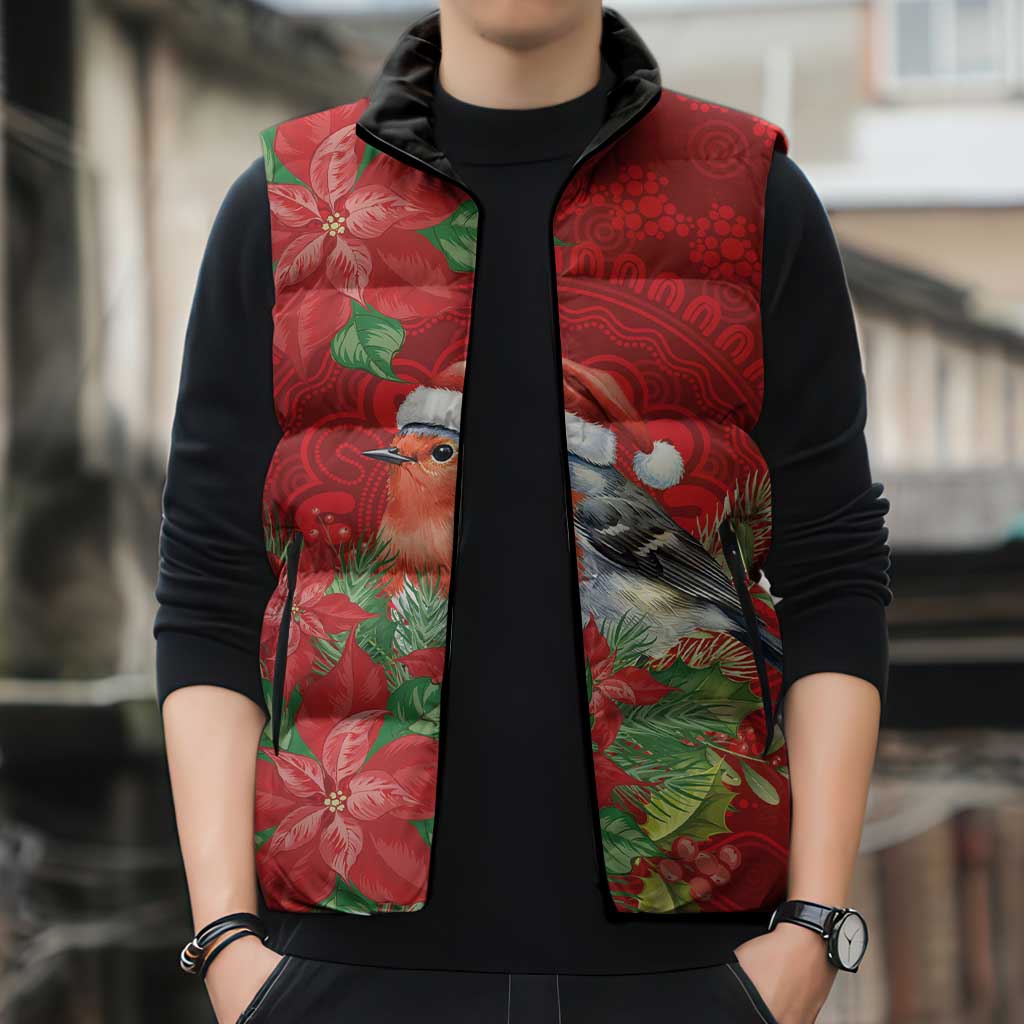 Australian Scarlet Robin Sleeveless Puffer Jacket Aboriginal Inspired Christmas - Aussie Hoodie