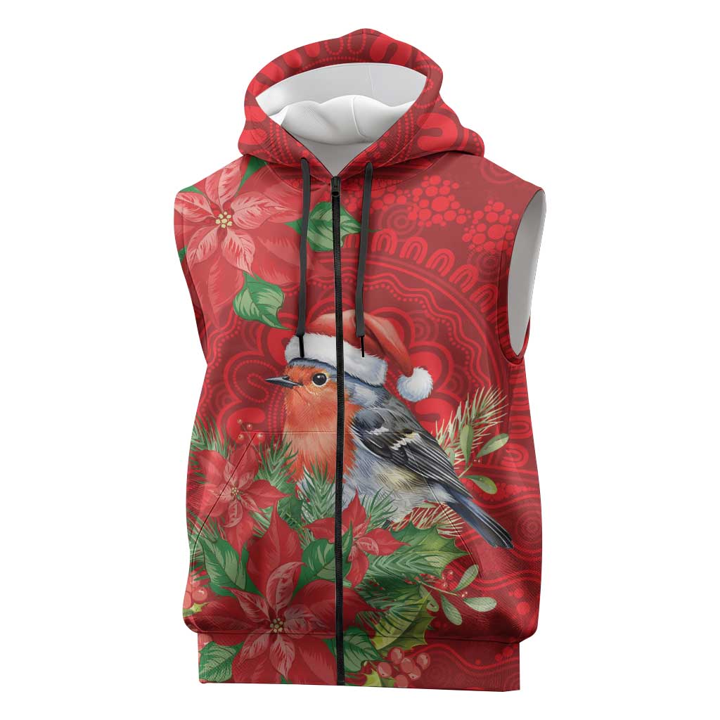Australian Scarlet Robin Sleeveless Zip Hoodie Aboriginal Inspired Christmas LT9
