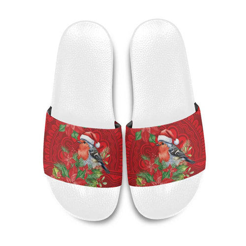 Australian Scarlet Robin Slide Sandals Aboriginal Inspired Christmas - Aussie Hoodie