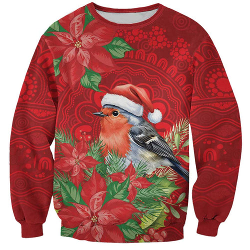 Australian Scarlet Robin Sweatshirt Aboriginal Inspired Christmas - Aussie Hoodie