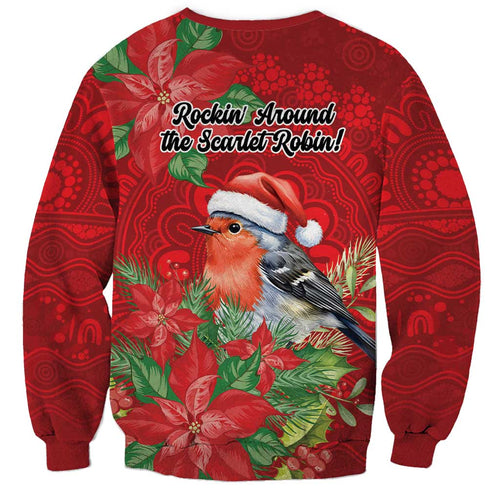 Australian Scarlet Robin Sweatshirt Aboriginal Inspired Christmas - Aussie Hoodie